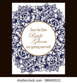 Vintage delicate invitation with flowers for wedding, marriage, bridal, birthday, Valentine's day. Romantic vector illustration.