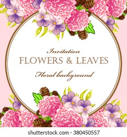 Vintage delicate invitation with flowers for wedding, marriage, bridal, birthday, Valentine's day. Romantic vector illustration.