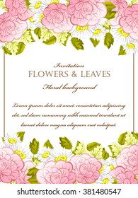 Vintage delicate invitation with flowers for wedding, marriage, bridal, birthday, Valentine's day.