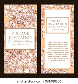 Vintage delicate invitation with flowers for wedding, marriage, bridal, birthday, Valentine's day.