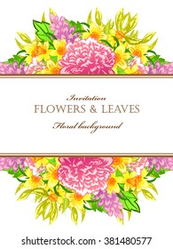 Vintage delicate invitation with flowers for wedding, marriage, bridal, birthday, Valentine's day.