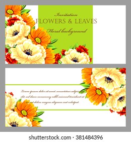 Vintage delicate invitation with flowers for wedding, marriage, bridal, birthday, Valentine's day. Romantic vector illustration.