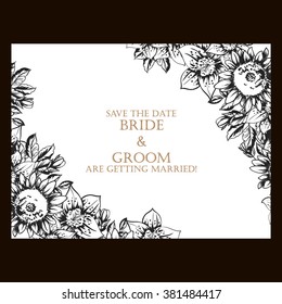 Vintage delicate invitation with flowers for wedding, marriage, bridal, birthday, Valentine's day. Romantic vector illustration.