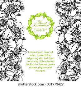 Vintage delicate invitation with flowers for wedding, marriage, bridal, birthday, Valentine's day. Romantic vector illustration.