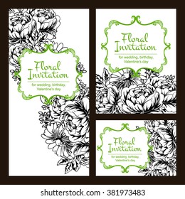 Vintage delicate invitation with flowers for wedding, marriage, bridal, birthday, Valentine's day. Romantic vector illustration.