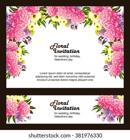 Vintage delicate invitation with flowers for wedding, marriage, bridal, birthday, Valentine's day. Romantic vector illustration.