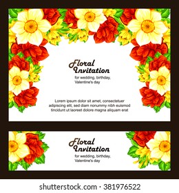 Vintage delicate invitation with flowers for wedding, marriage, bridal, birthday, Valentine's day. Romantic vector illustration.