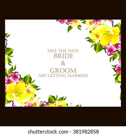 Vintage delicate invitation with flowers for wedding, marriage, bridal, birthday, Valentine's day.