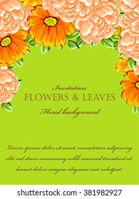 Vintage delicate invitation with flowers for wedding, marriage, bridal, birthday, Valentine's day.