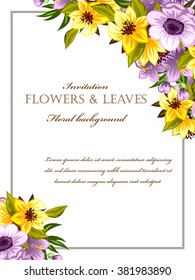 Vintage delicate invitation with flowers for wedding, marriage, bridal, birthday, Valentine's day.