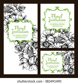 Vintage delicate invitation with flowers for wedding, marriage, bridal, birthday, Valentine's day. Romantic vector illustration.