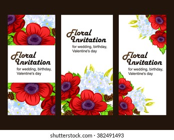 Vintage delicate invitation with flowers for wedding, marriage, bridal, birthday, Valentine's day. Romantic vector illustration.