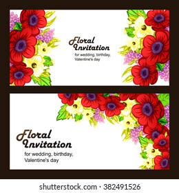 Vintage delicate invitation with flowers for wedding, marriage, bridal, birthday, Valentine's day. Romantic vector illustration.