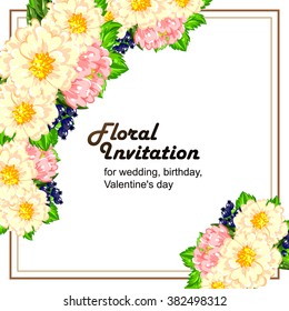 Vintage delicate invitation with flowers for wedding, marriage, bridal, birthday, Valentine's day. Romantic vector illustration.