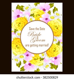 Vintage delicate invitation with flowers for wedding, marriage, bridal, birthday, Valentine's day.