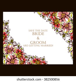 Vintage delicate invitation with flowers for wedding, marriage, bridal, birthday, Valentine's day.