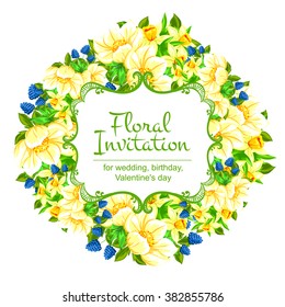 Vintage delicate invitation with flowers for wedding, marriage, bridal, birthday, Valentine's day. Romantic vector illustration.