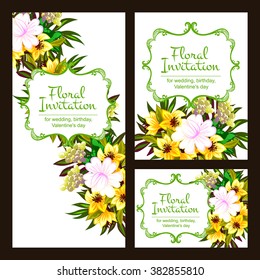Vintage delicate invitation with flowers for wedding, marriage, bridal, birthday, Valentine's day. Romantic vector illustration.
