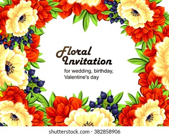 Vintage delicate invitation with flowers for wedding, marriage, bridal, birthday, Valentine's day. Romantic vector illustration.