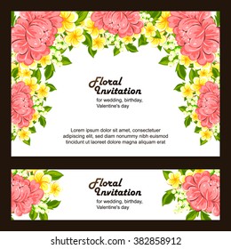 Vintage delicate invitation with flowers for wedding, marriage, bridal, birthday, Valentine's day. Romantic vector illustration.