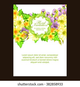 Vintage delicate invitation with flowers for wedding, marriage, bridal, birthday, Valentine's day. Romantic vector illustration.