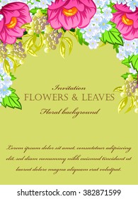Vintage delicate invitation with flowers for wedding, marriage, bridal, birthday, Valentine's day.