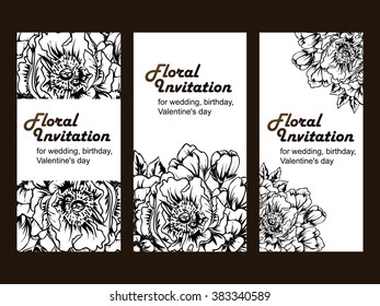 Vintage delicate invitation with flowers for wedding, marriage, bridal, birthday, Valentine's day. Romantic vector illustration.
