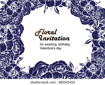 Vintage delicate invitation with flowers for wedding, marriage, bridal, birthday, Valentine's day. Romantic vector illustration.