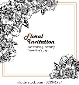 Vintage delicate invitation with flowers for wedding, marriage, bridal, birthday, Valentine's day. Romantic vector illustration.