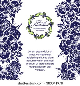 Vintage delicate invitation with flowers for wedding, marriage, bridal, birthday, Valentine's day. Romantic vector illustration.
