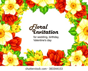 Vintage delicate invitation with flowers for wedding, marriage, bridal, birthday, Valentine's day. Romantic vector illustration.