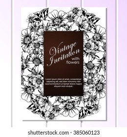 Vintage delicate invitation with flowers for wedding, marriage, bridal, birthday, Valentine's day. Romantic vector illustration.