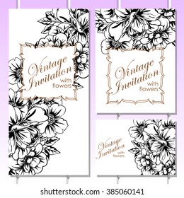 Vintage delicate invitation with flowers for wedding, marriage, bridal, birthday, Valentine's day. Romantic vector illustration.