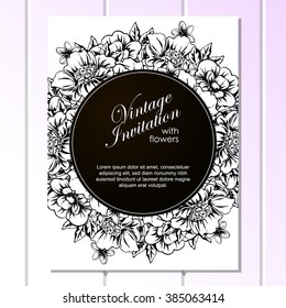 Vintage delicate invitation with flowers for wedding, marriage, bridal, birthday, Valentine's day. Romantic vector illustration.