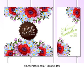 Vintage delicate invitation with flowers for wedding, marriage, bridal, birthday, Valentine's day. Romantic vector illustration.