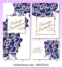 Vintage delicate invitation with flowers for wedding, marriage, bridal, birthday, Valentine's day. Romantic vector illustration.