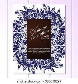 Vintage delicate invitation with flowers for wedding, marriage, bridal, birthday, Valentine's day. Romantic vector illustration.