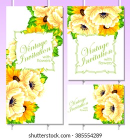 Vintage delicate invitation with flowers for wedding, marriage, bridal, birthday, Valentine's day.