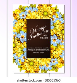 Vintage delicate invitation with flowers for wedding, marriage, bridal, birthday, Valentine's day.