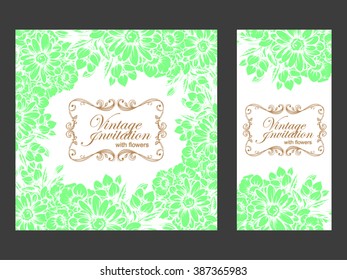 Vintage delicate invitation with flowers for wedding, marriage, bridal, birthday, Valentine's day. Romantic vector illustration.