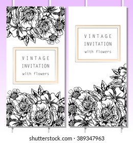 Vintage delicate invitation with flowers for wedding, marriage, bridal, birthday, Valentine's day.