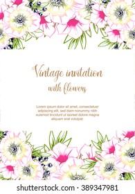 Vintage delicate invitation with flowers for wedding, marriage, bridal, birthday, Valentine's day.