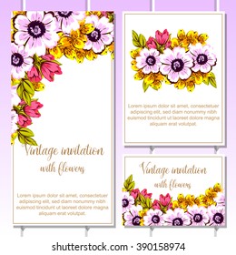 Vintage delicate invitation with flowers for wedding, marriage, bridal, birthday, Valentine's day. Vintage delicate invitation with flowers for wedding, marriage, bridal, birthday, Valentine's day.
