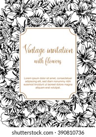 Vintage delicate invitation with flowers for wedding, marriage, bridal, birthday, Valentine's day. Romantic vector illustration.