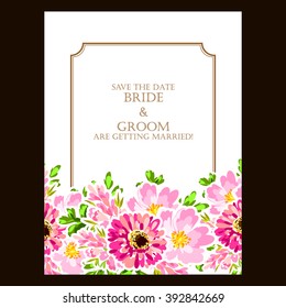 Vintage delicate invitation with flowers for wedding, marriage, bridal, birthday, Valentine's day. Romantic vector illustration.