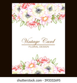 Vintage delicate invitation with flowers for wedding, marriage, bridal, birthday, Valentine's day. Romantic vector illustration.