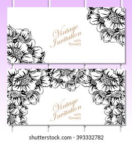 Vintage delicate invitation with flowers for wedding, marriage, bridal, birthday, Valentine's day. Romantic vector illustration.