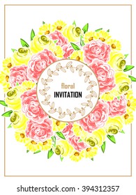 Vintage delicate invitation with flowers for wedding, marriage, bridal, birthday, Valentine's day. Romantic vector illustration.