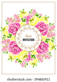 Vintage delicate invitation with flowers for wedding, marriage, bridal, birthday, Valentine's day. Romantic vector illustration.