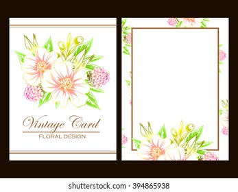 Vintage delicate invitation with flowers for wedding, marriage, bridal, birthday, Valentine's day. Romantic vector illustration.